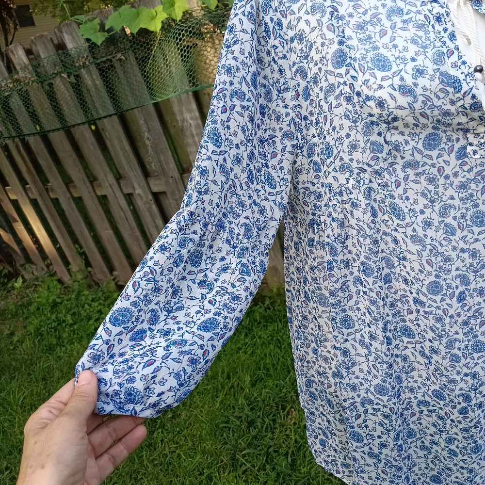 Canyon River Blues Paesant Pre-owned Blue&White Long Sleeve Summer Blouse  Sheer - Picture 3 of 11